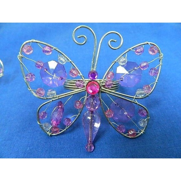 Butterfly Napkin Rings Lot of 5 Silver Tone Wire with Multicolored Beads - Picture 7 of 10